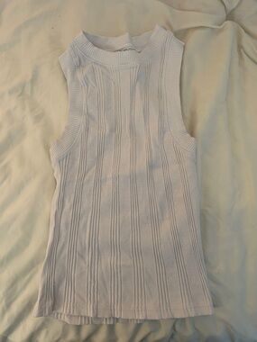 Zara White Ribbed Mock Neck Tank Top